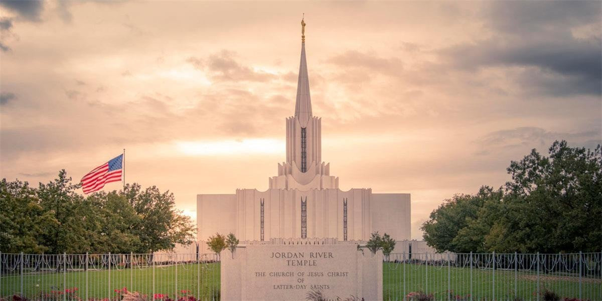 Jordan River Temple Evening Glow Gallery Wrap