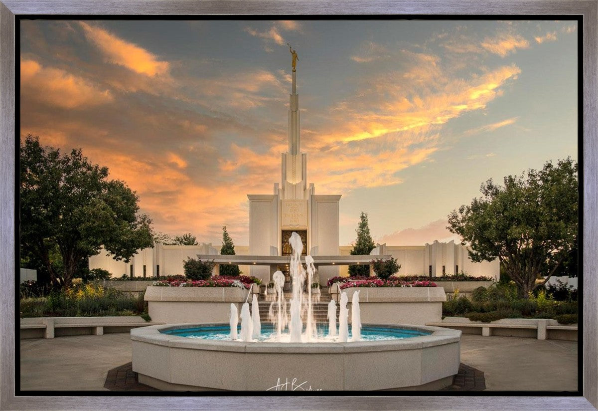 Denver Temple Evening Fountain Gallery Wrap