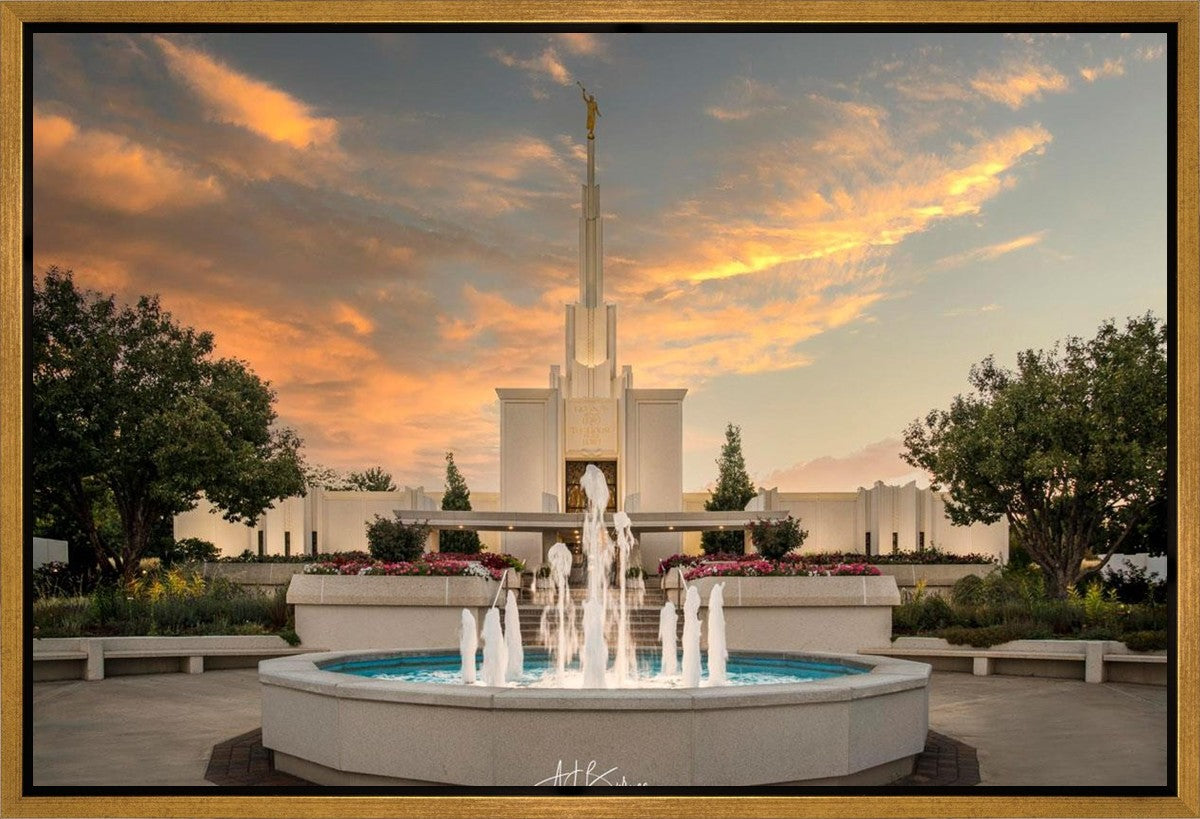 Denver Temple Evening Fountain Gallery Wrap