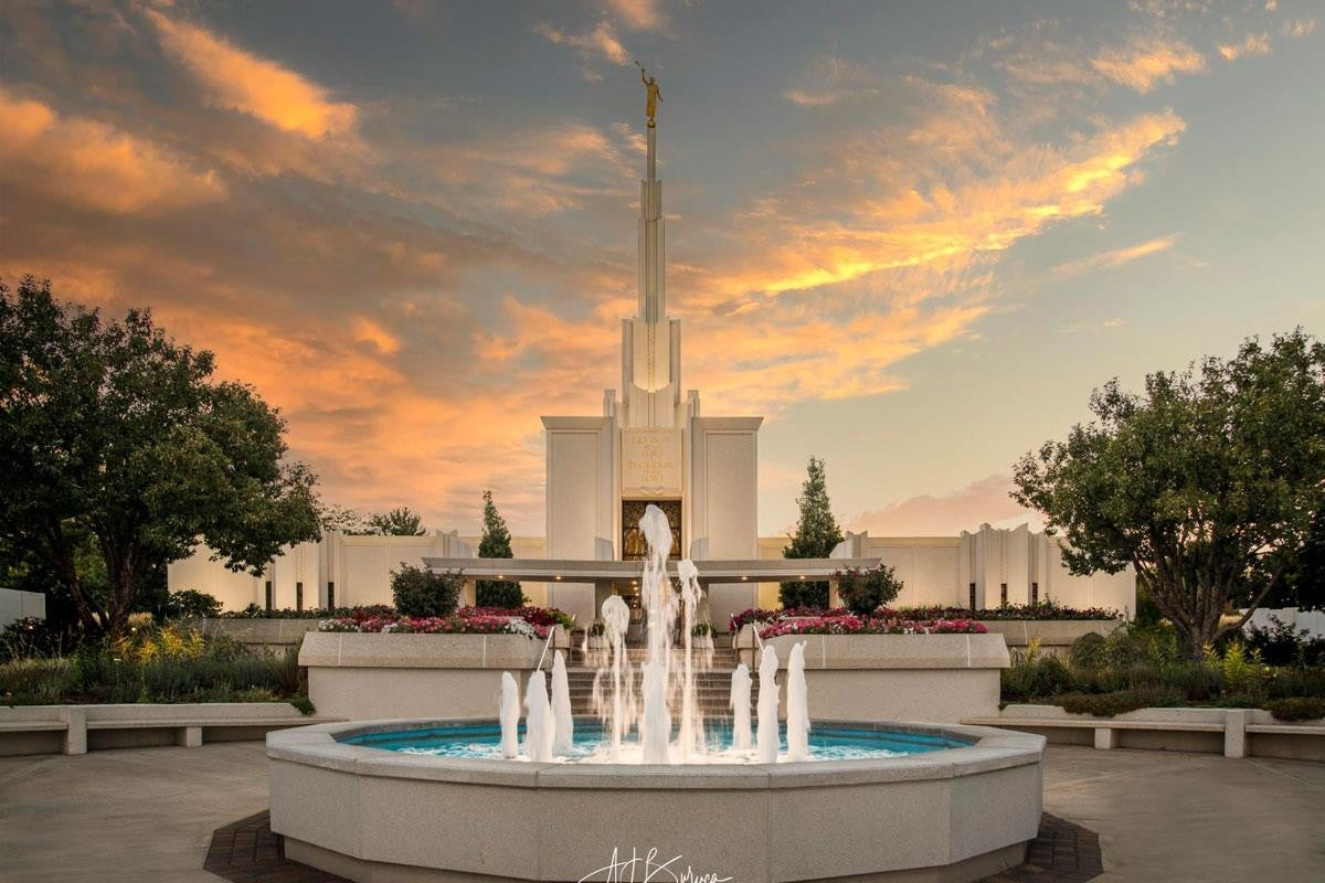 Denver Temple Evening Fountain Gallery Wrap