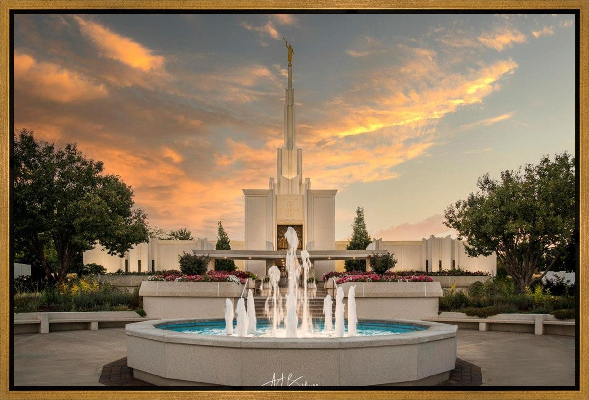 Denver Temple Evening Fountain Gallery Wrap