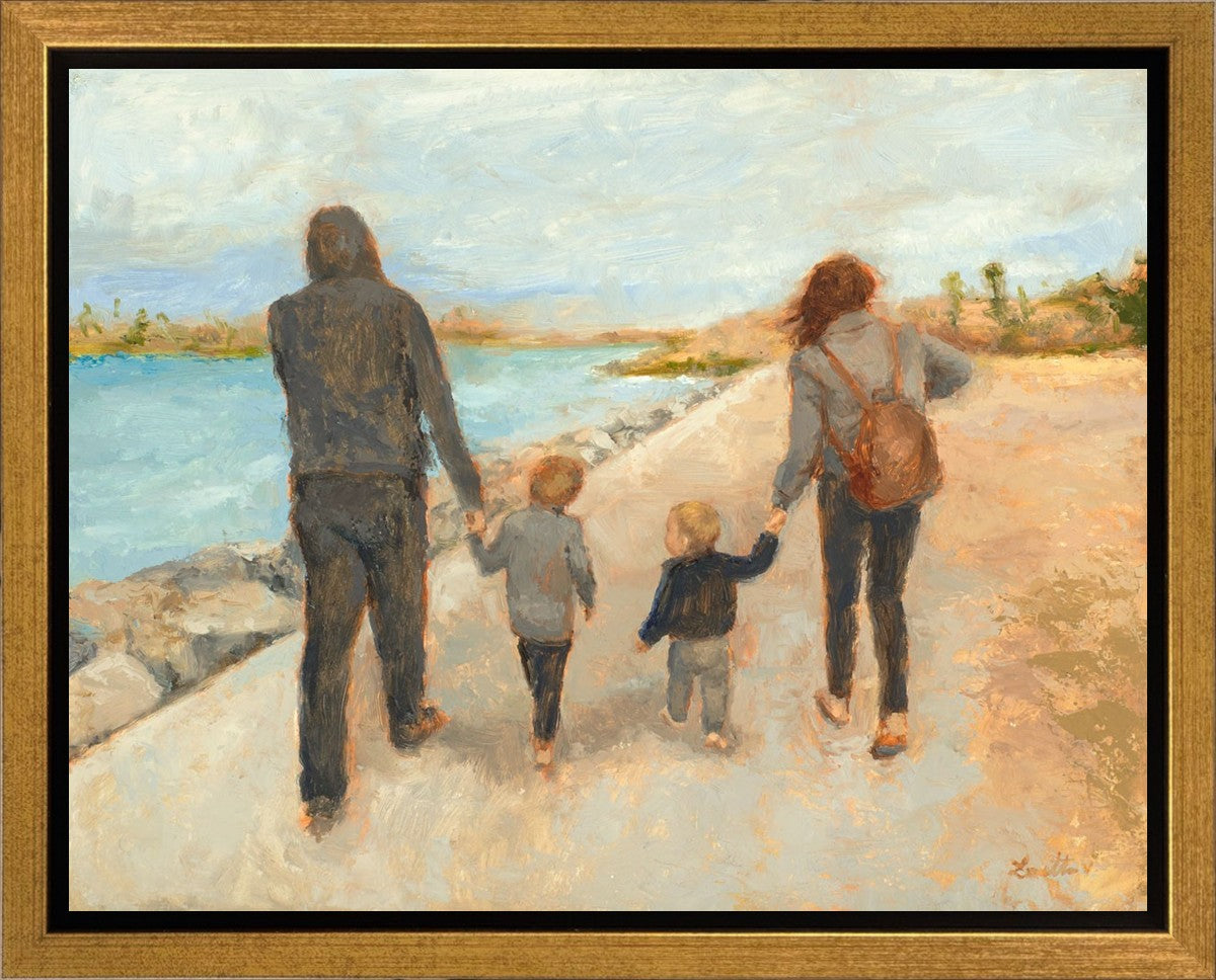 Family Walk On The Beach Gallery Wrap