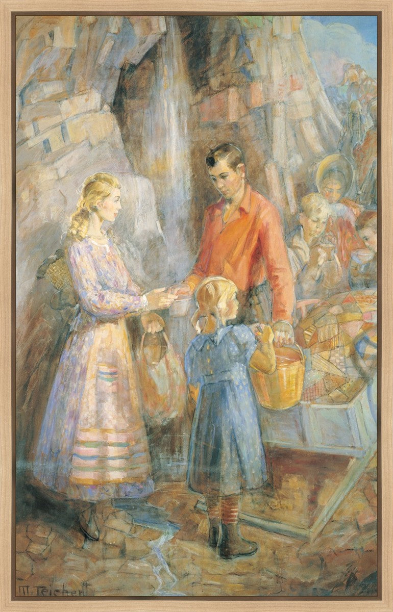 Handcart Pioneers at the Waterfall