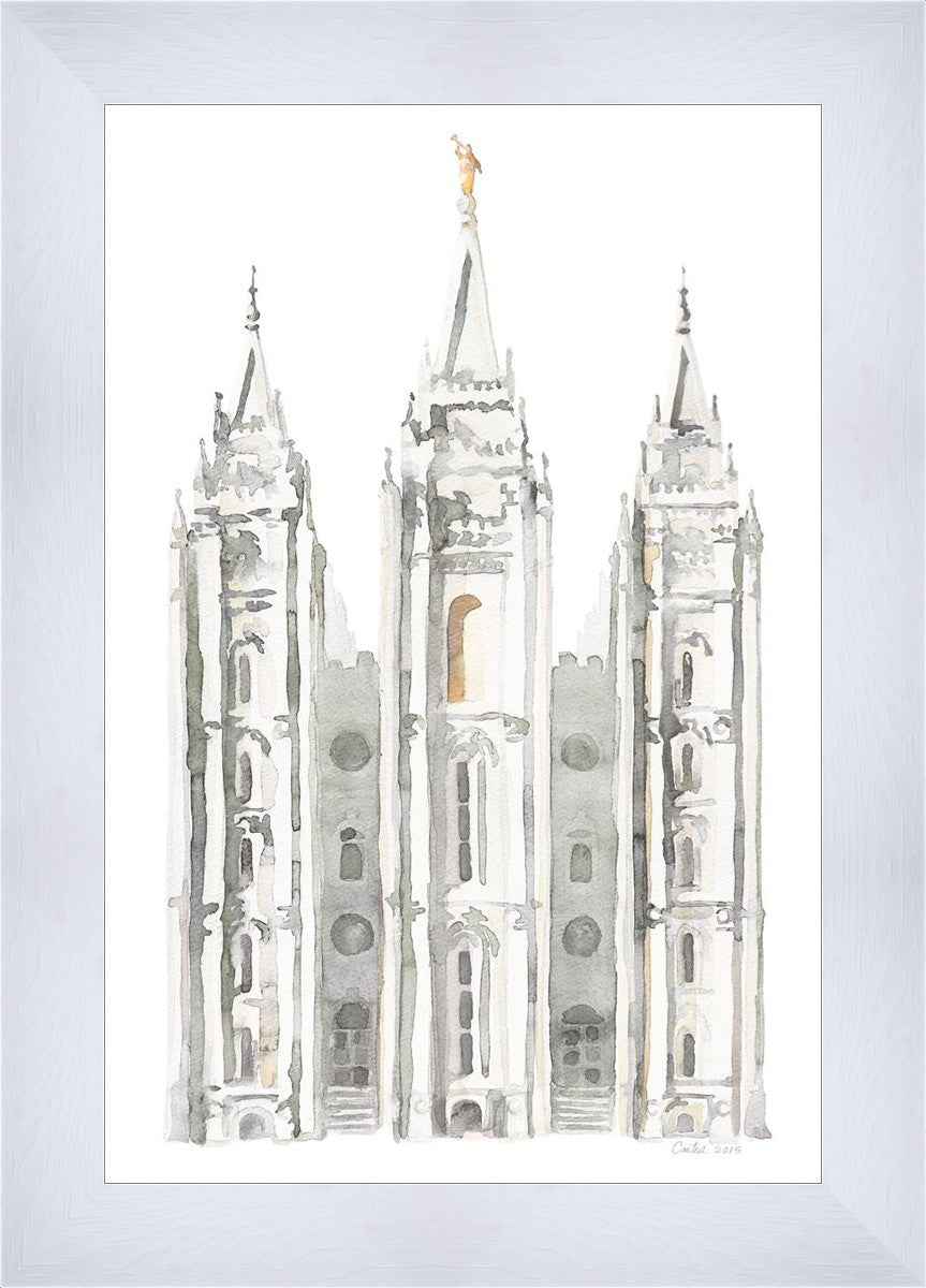 Salt Lake City Temple Watercolor in Gray