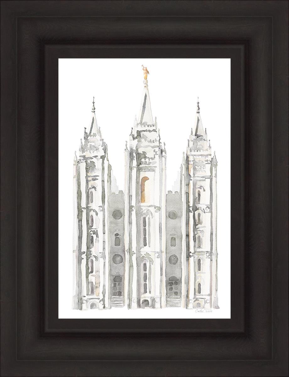 Salt Lake City Temple Watercolor in Gray