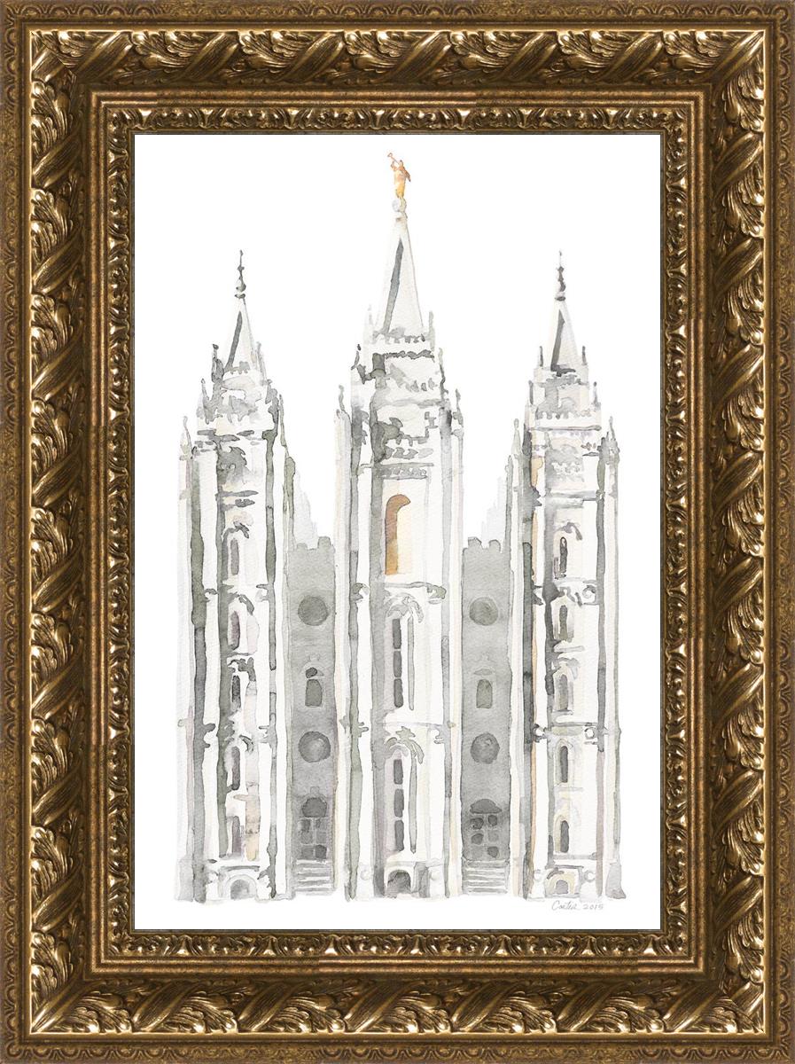 Salt Lake City Temple Watercolor in Gray