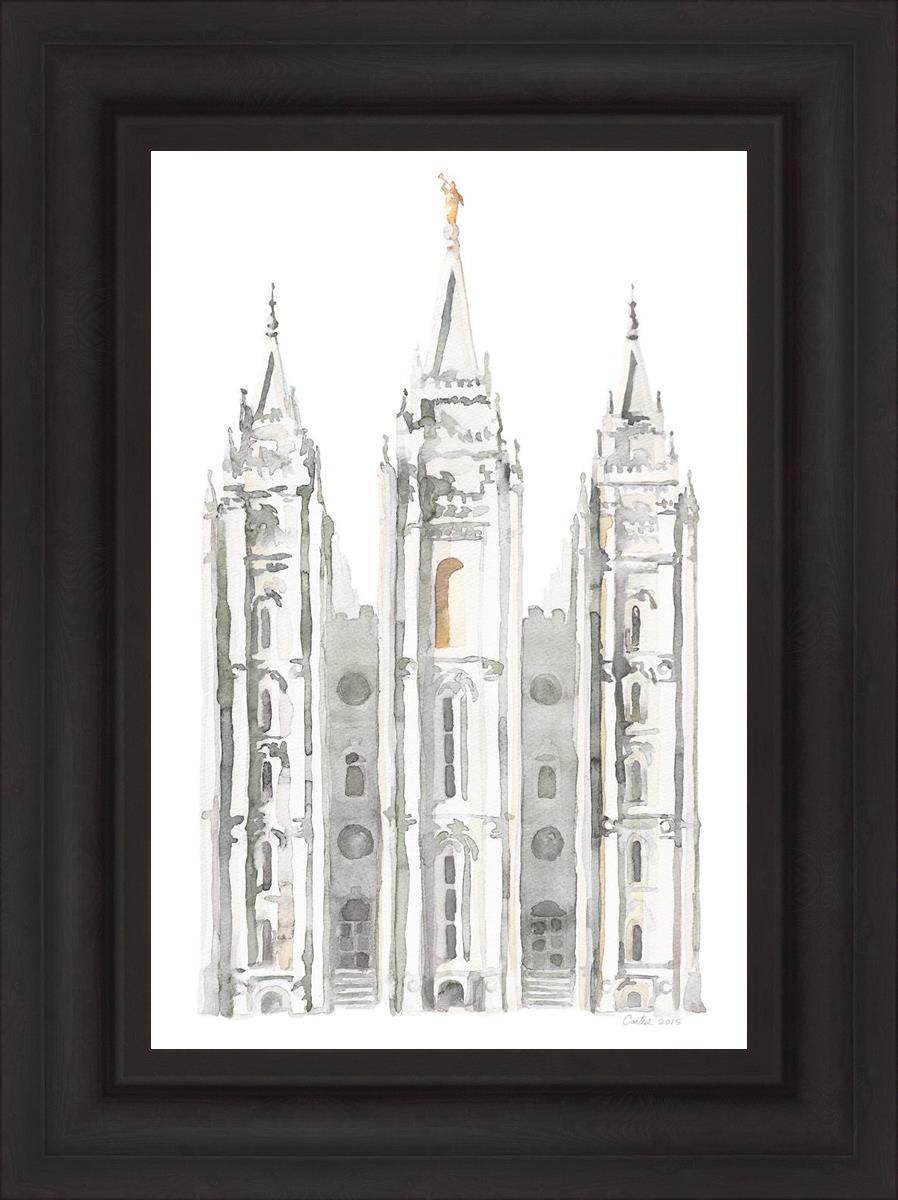 Salt Lake City Temple Watercolor in Gray