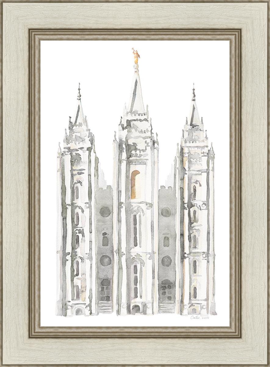Salt Lake City Temple Watercolor in Gray