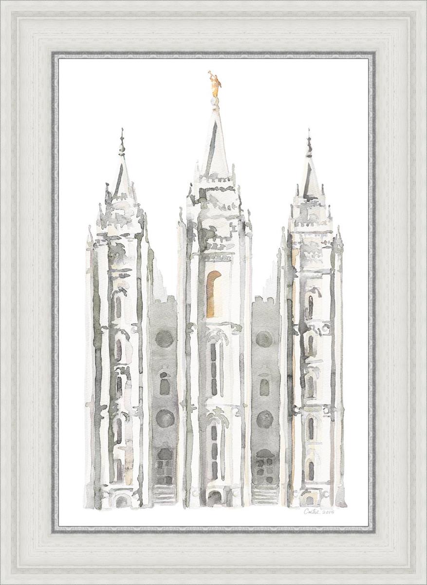 Salt Lake City Temple Watercolor in Gray