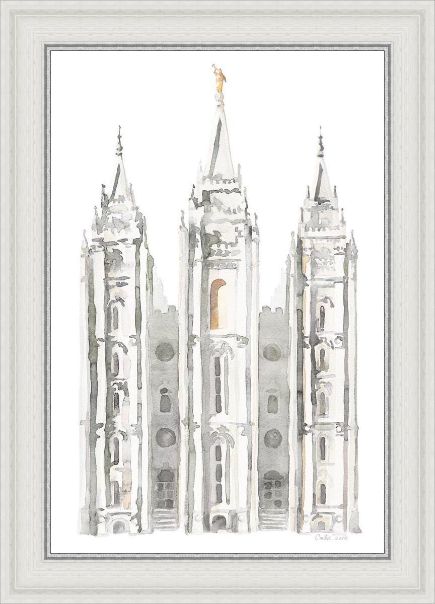 Salt Lake City Temple Watercolor in Gray