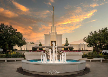 Denver Temple Evening Fountain