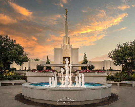 Denver Temple Evening Fountain Gallery Wrap