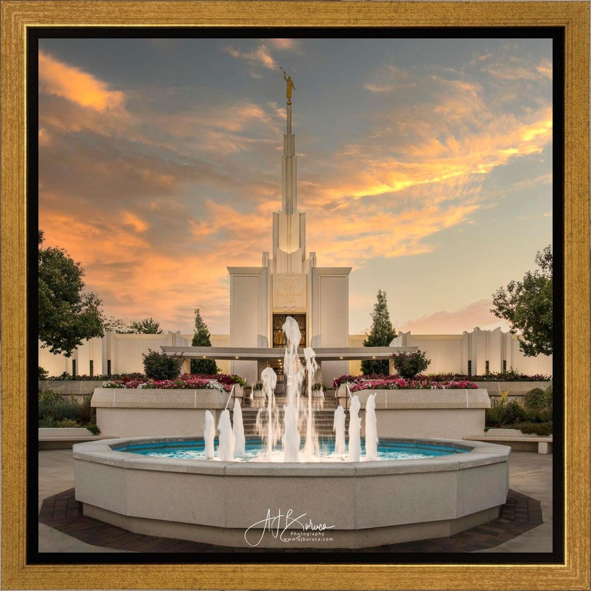 Denver Temple Evening Fountain Gallery Wrap