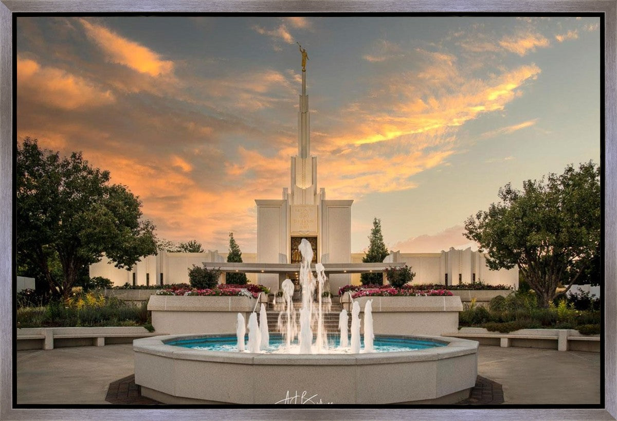 Denver Temple Evening Fountain Gallery Wrap