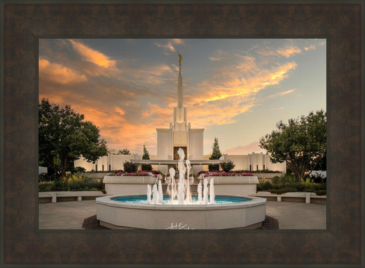 Denver Temple Evening Fountain