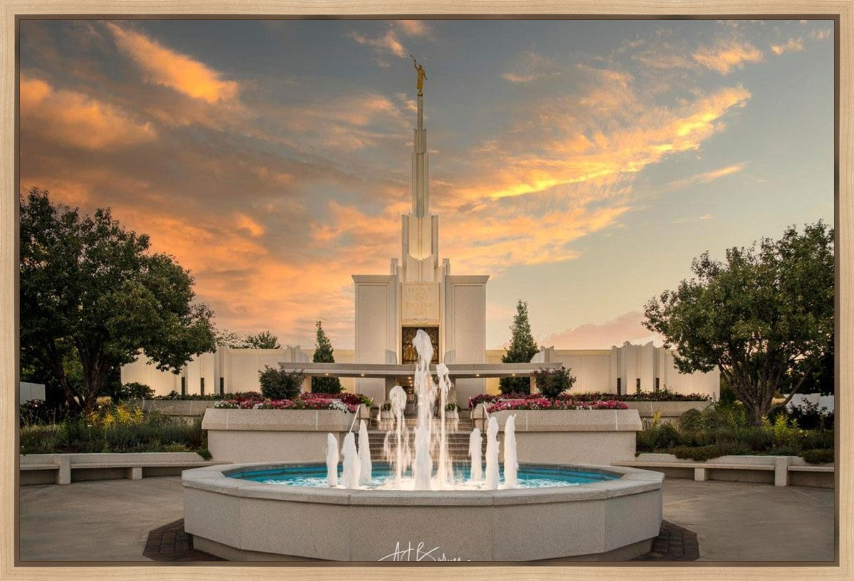 Denver Temple Evening Fountain Gallery Wrap