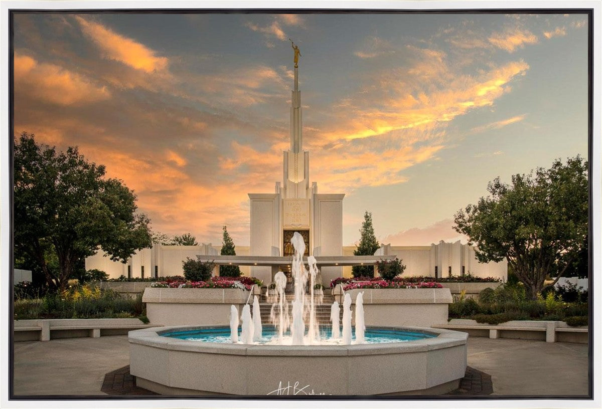 Denver Temple Evening Fountain Gallery Wrap