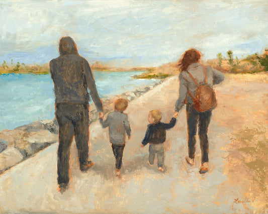 Family Walk On The Beach Gallery Wrap