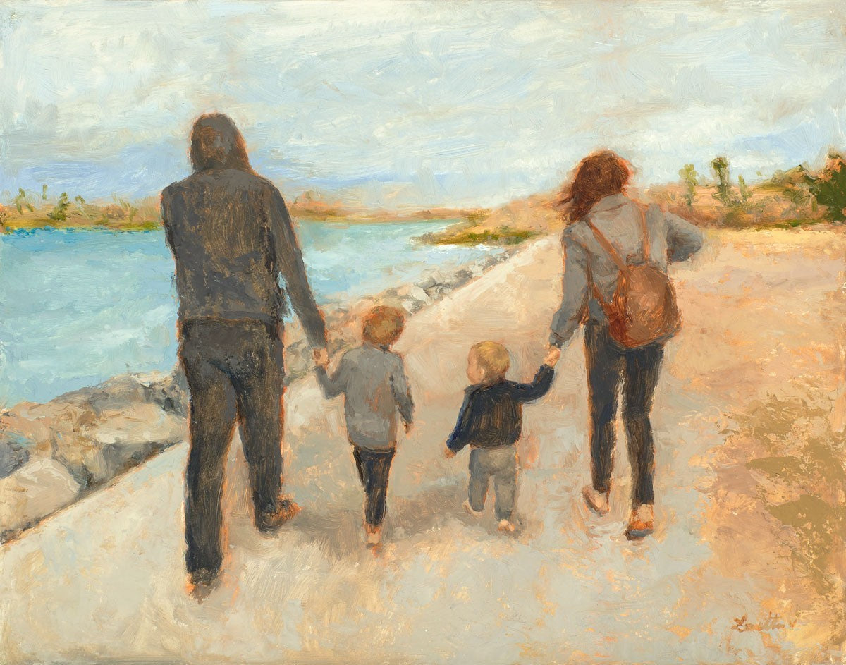 Family Walk On The Beach Gallery Wrap