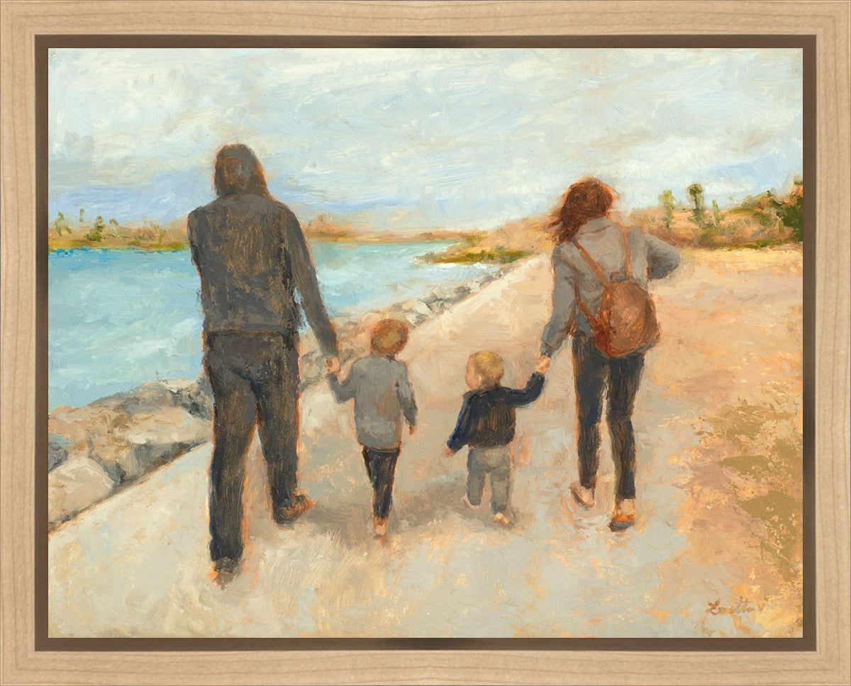 Family Walk On The Beach Gallery Wrap