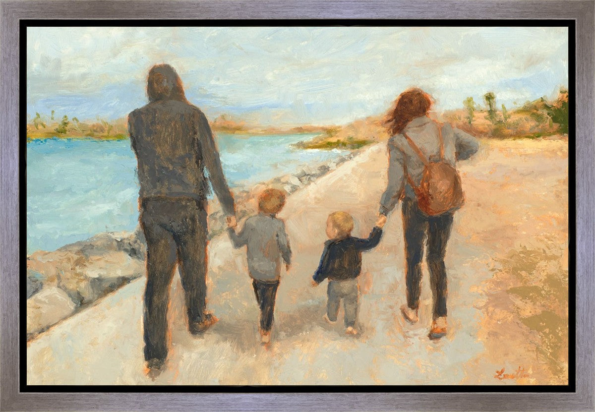 Family Walk On The Beach Gallery Wrap
