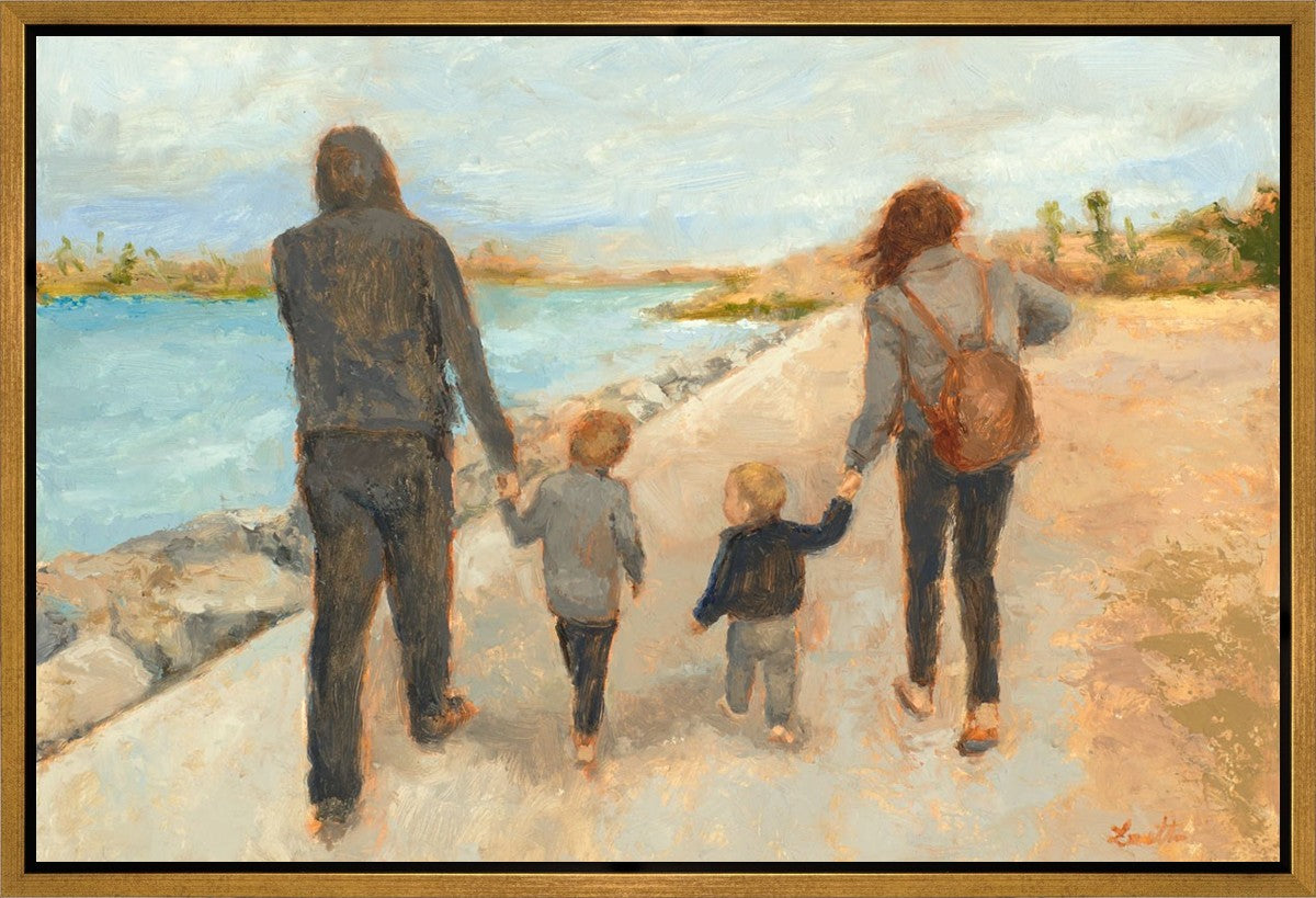 Family Walk On The Beach Gallery Wrap