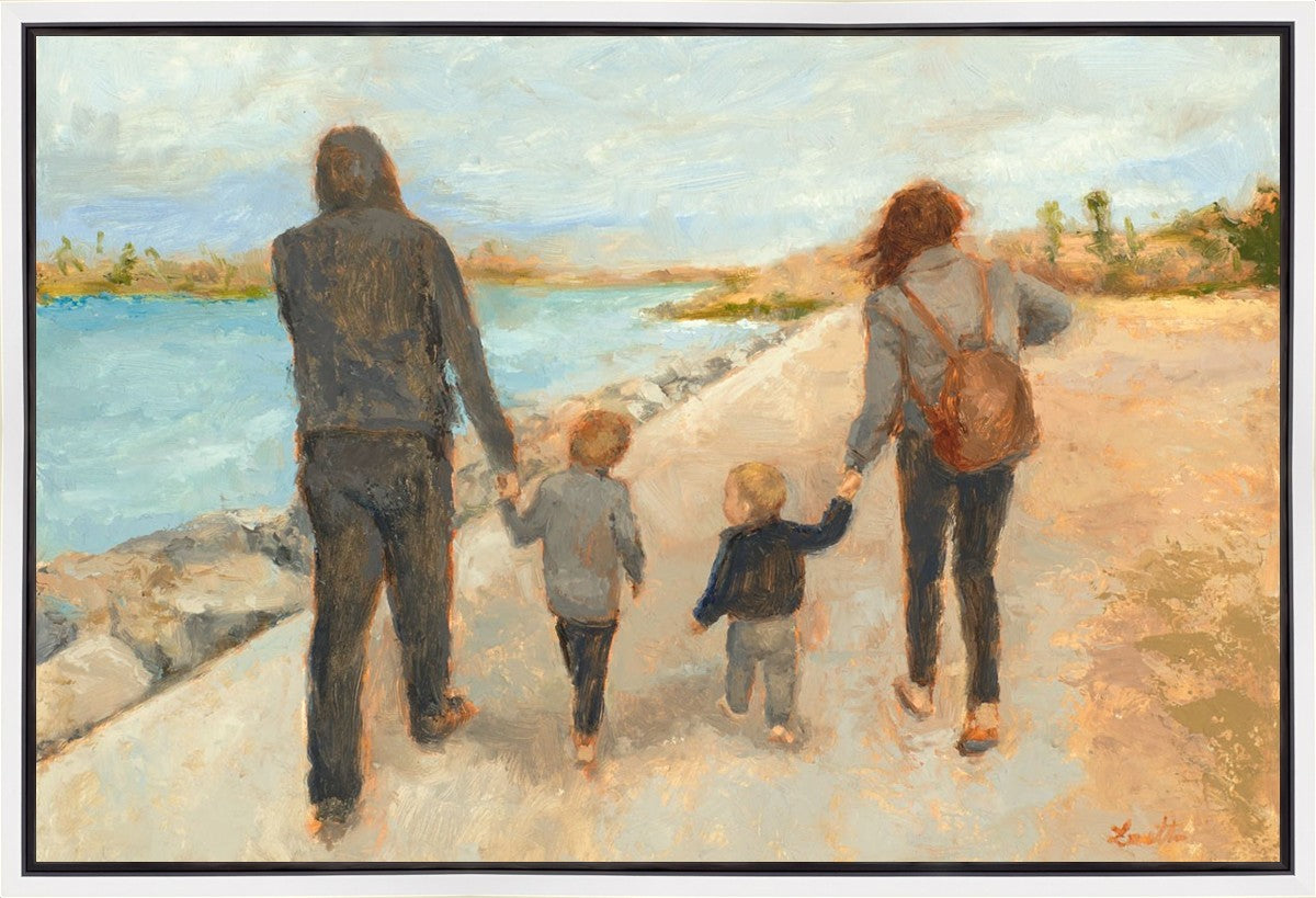 Family Walk On The Beach Gallery Wrap