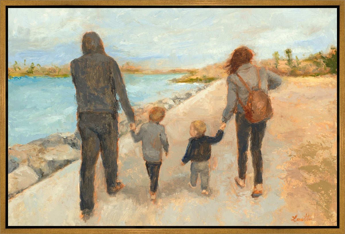 Family Walk On The Beach Gallery Wrap