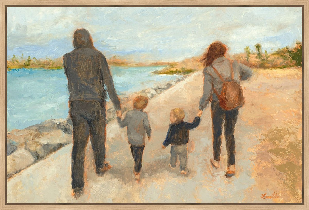 Family Walk On The Beach Gallery Wrap