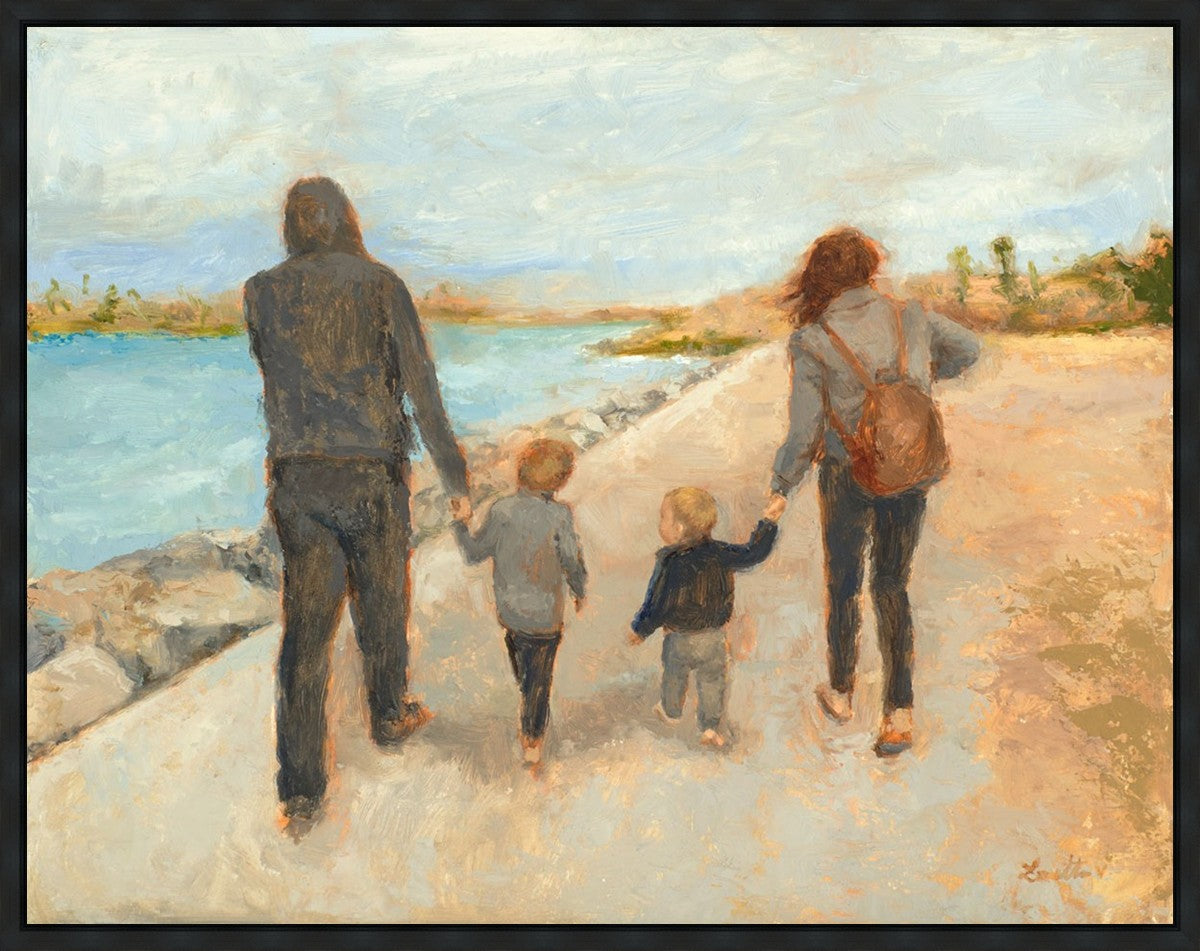 Family Walk On The Beach Gallery Wrap