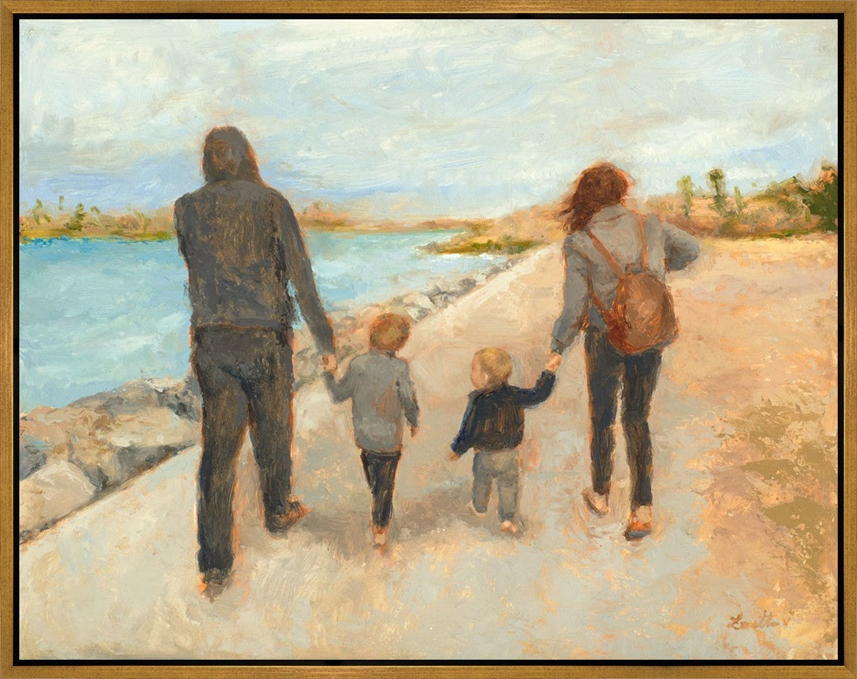Family Walk On The Beach Gallery Wrap