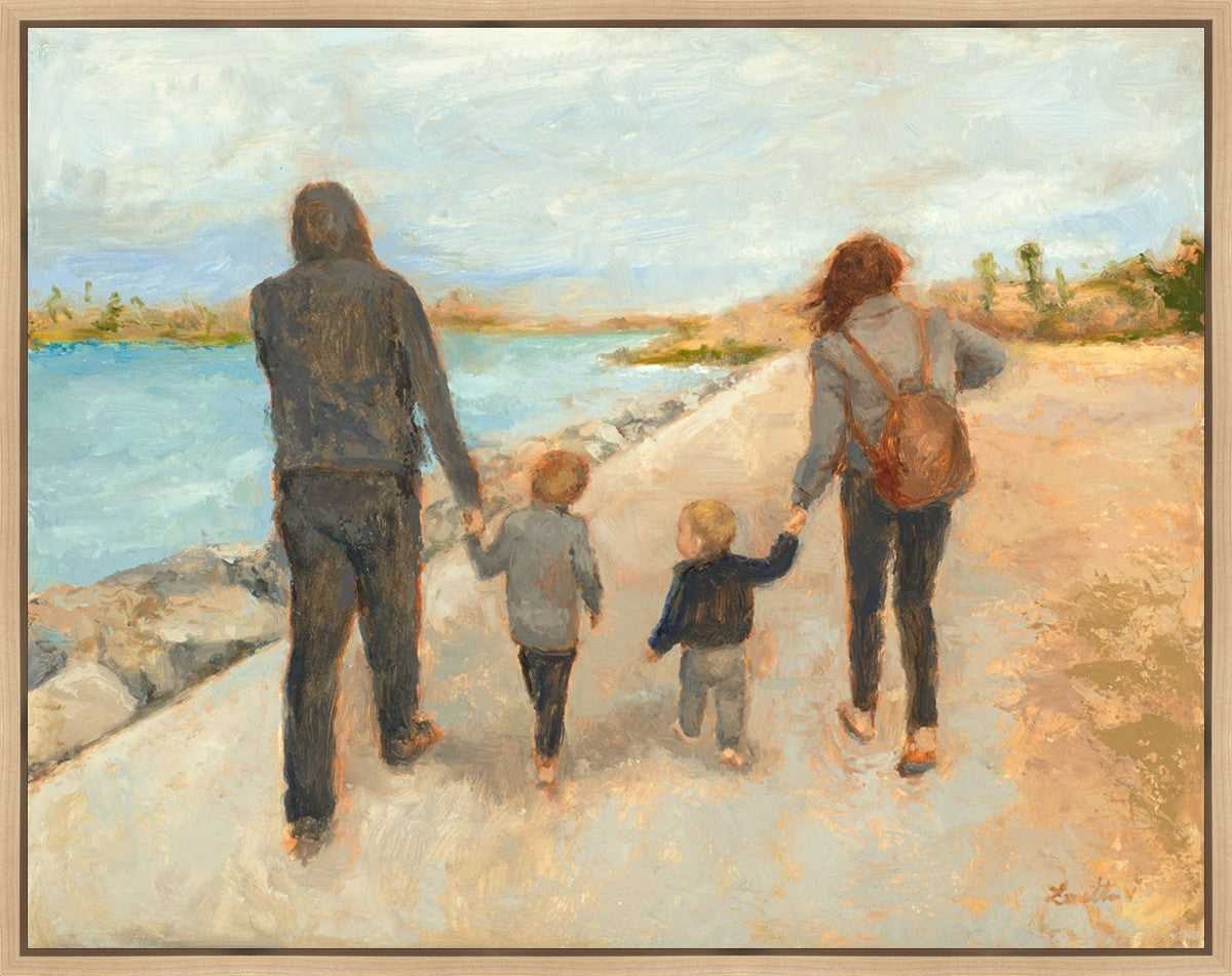 Family Walk On The Beach Gallery Wrap