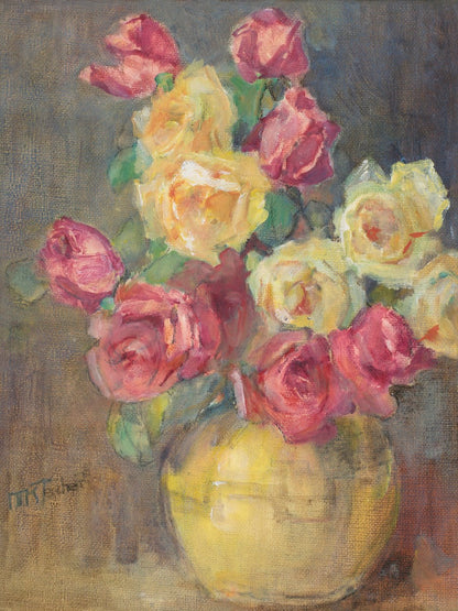 Red and Yellow Roses in a Vase