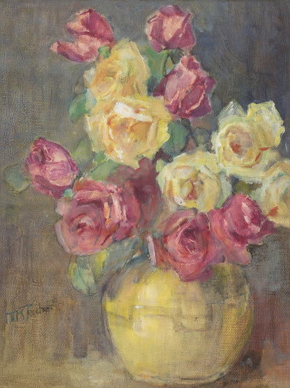 Red and Yellow Roses in a Vase