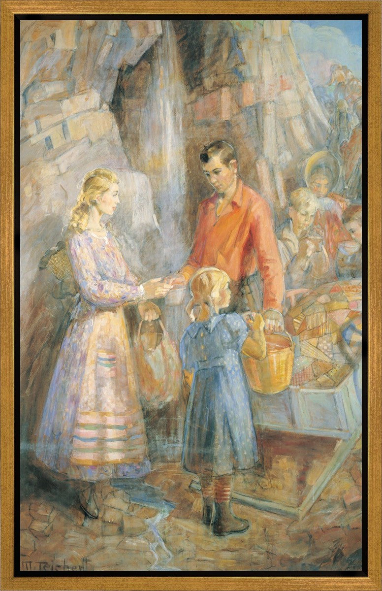 Handcart Pioneers at the Waterfall