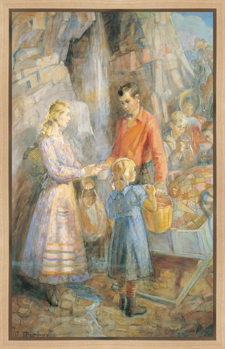 Handcart Pioneers at the Waterfall