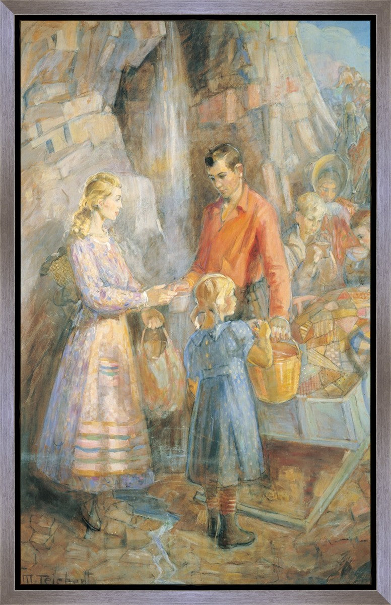 Handcart Pioneers at the Waterfall