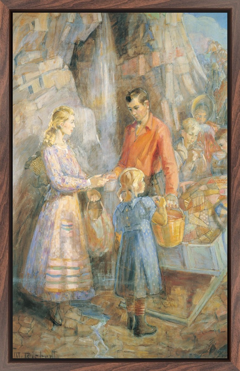 Handcart Pioneers at the Waterfall