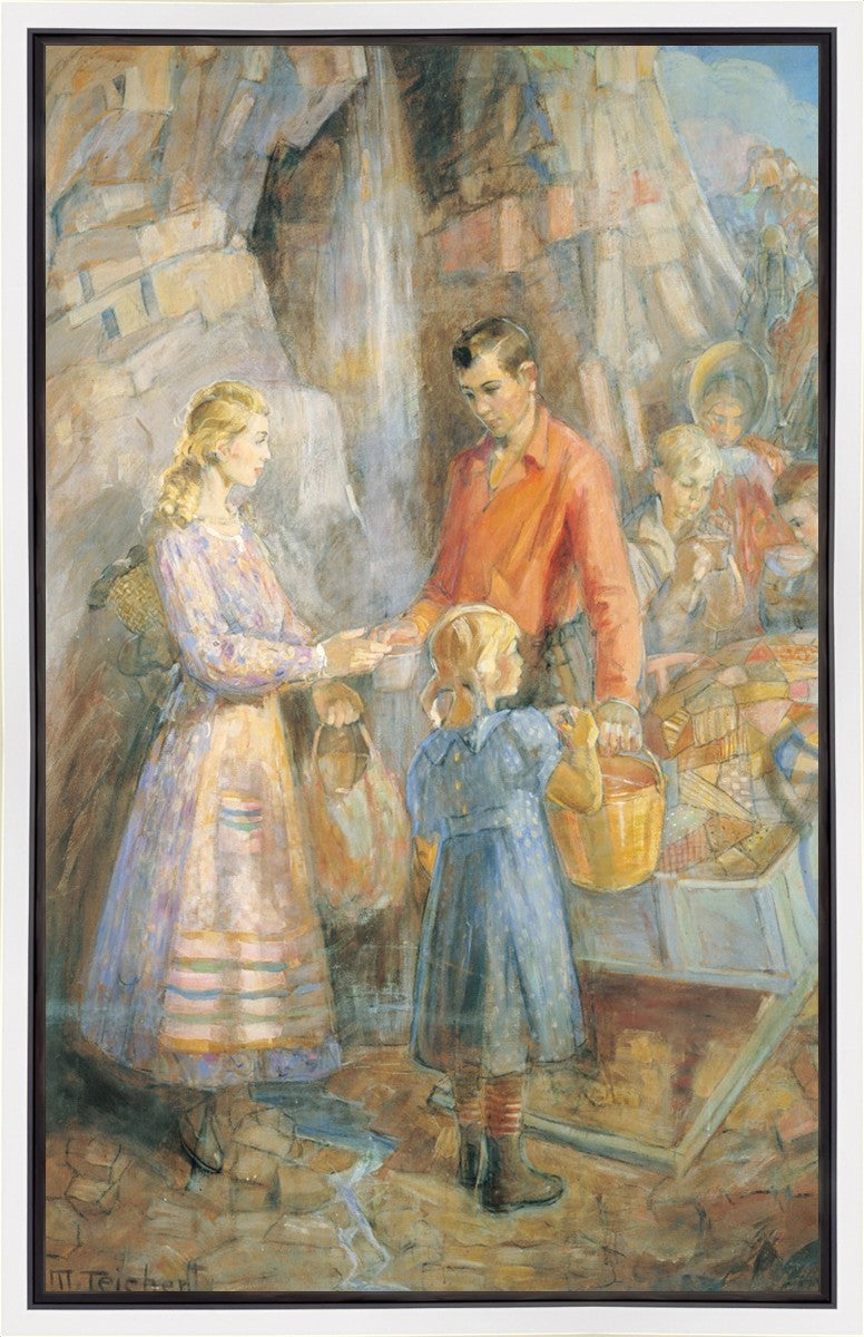 Handcart Pioneers at the Waterfall