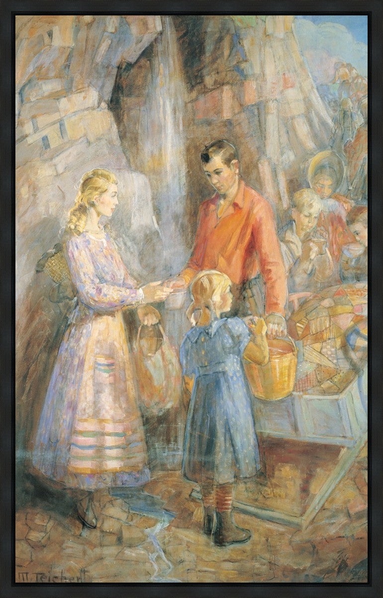 Handcart Pioneers at the Waterfall