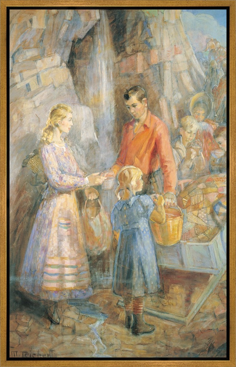 Handcart Pioneers at the Waterfall