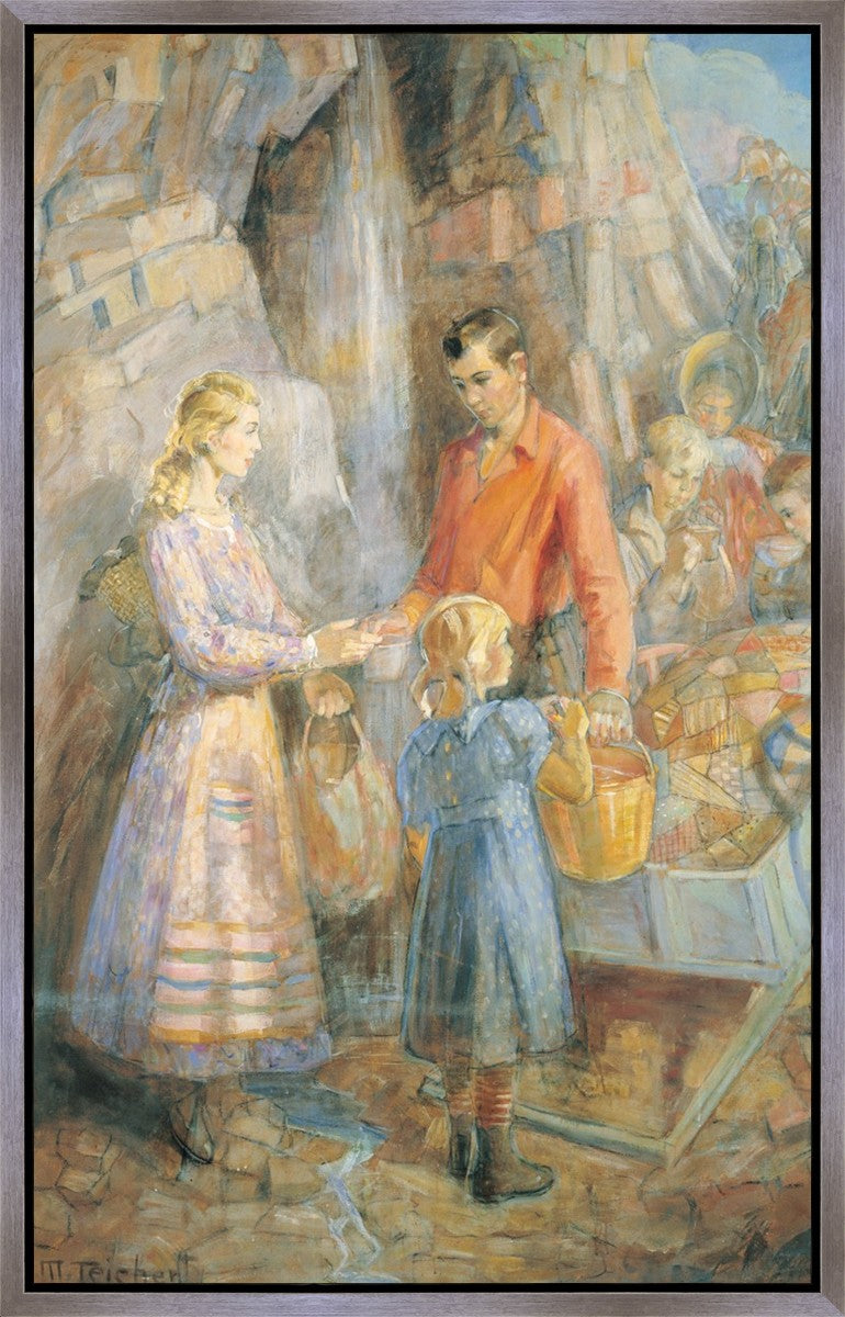 Handcart Pioneers at the Waterfall