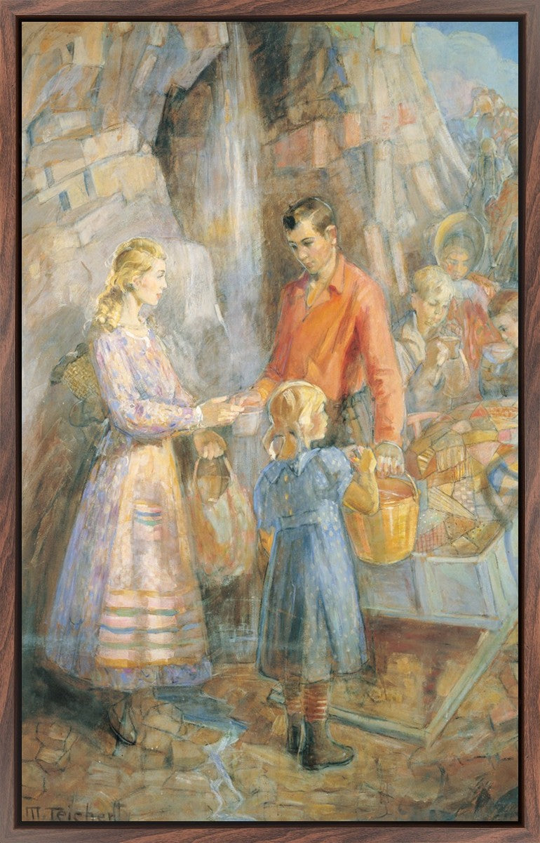 Handcart Pioneers at the Waterfall