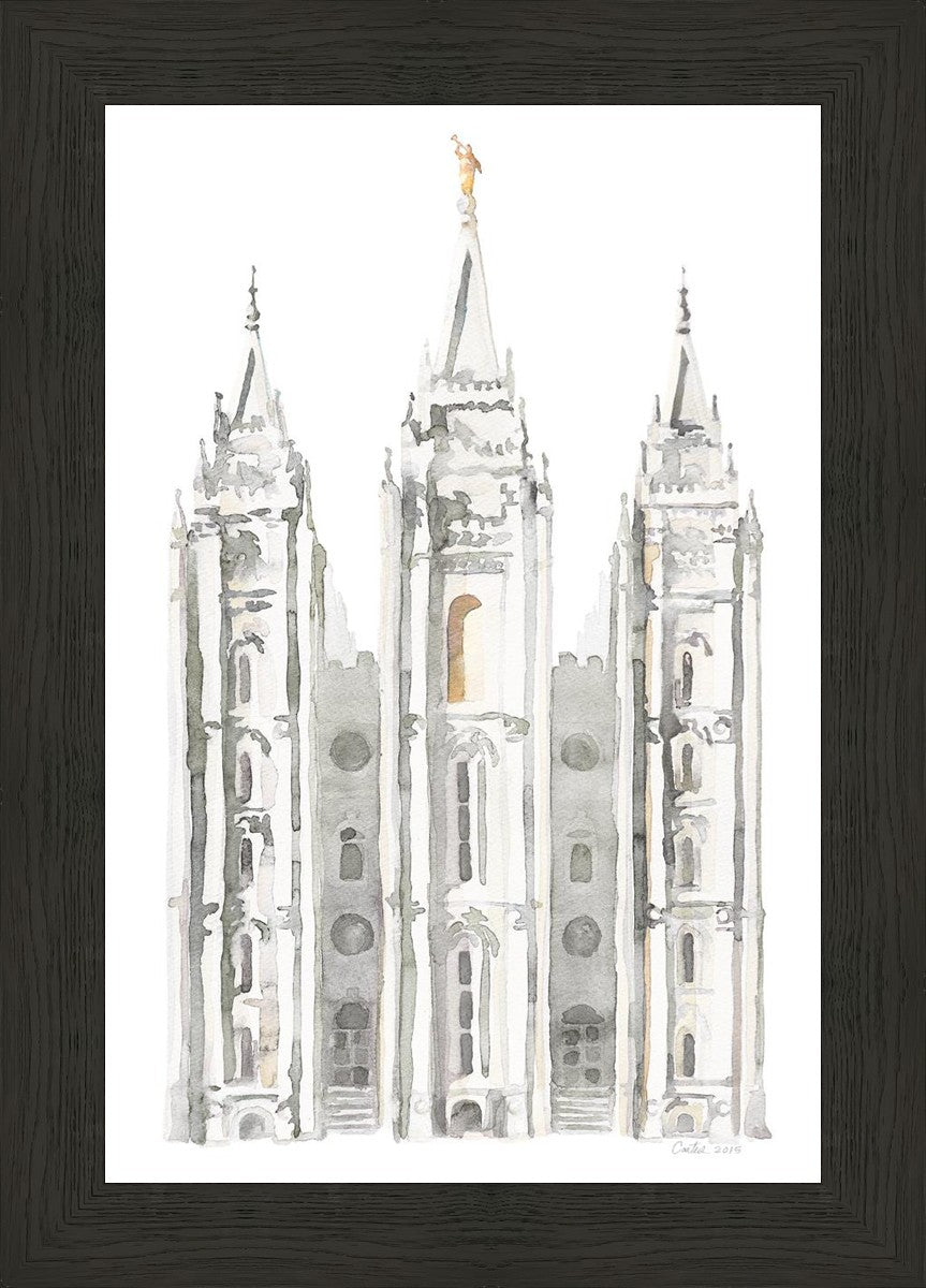 Salt Lake City Temple Watercolor in Gray