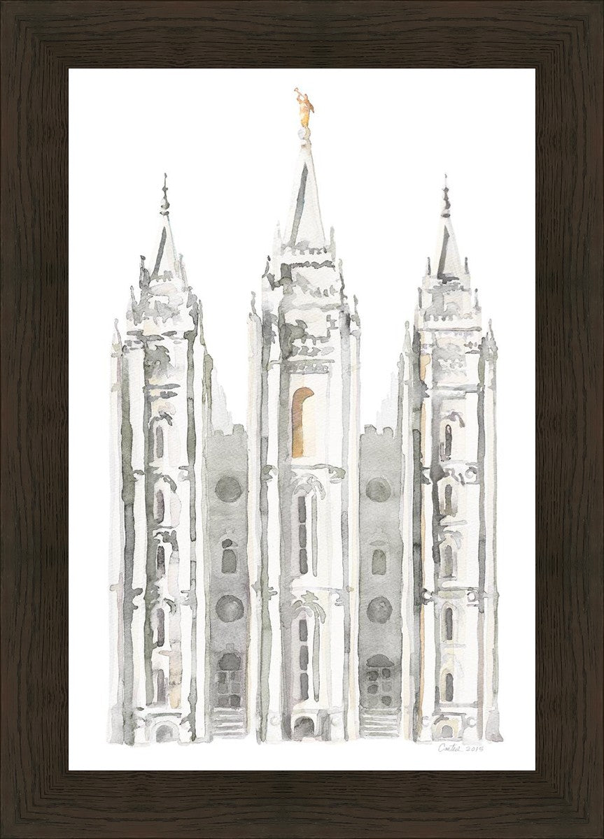 Salt Lake City Temple Watercolor in Gray