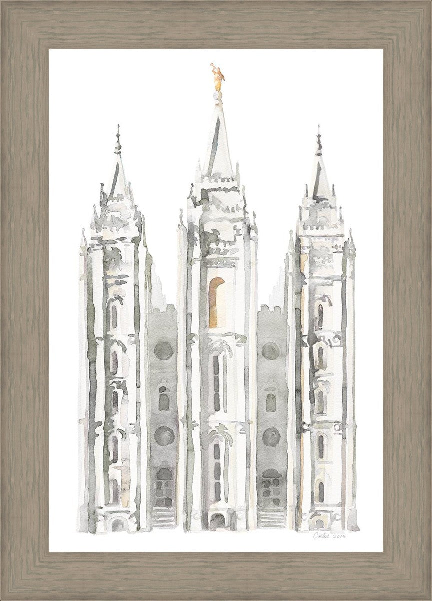 Salt Lake City Temple Watercolor in Gray