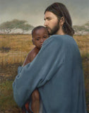 Worth Of A Soul is a painting that depicts Jesus Christ holding in His arms a young child from Africa - Liz Lemon Swindle | Havenlight | latter-day saint artwork