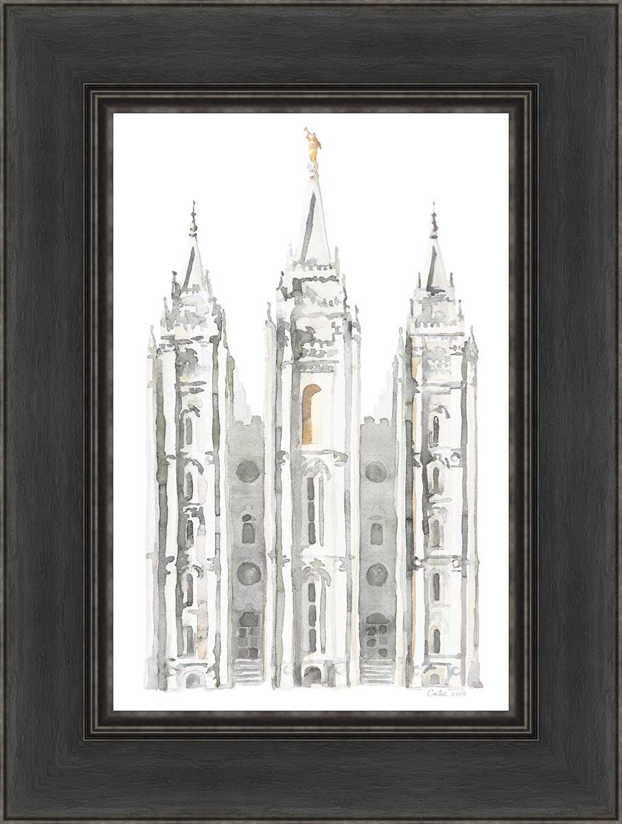 Salt Lake City Temple Watercolor in Gray