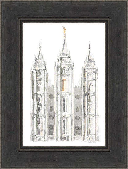 Salt Lake City Temple Watercolor in Gray