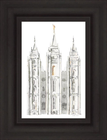 Salt Lake City Temple Watercolor in Gray